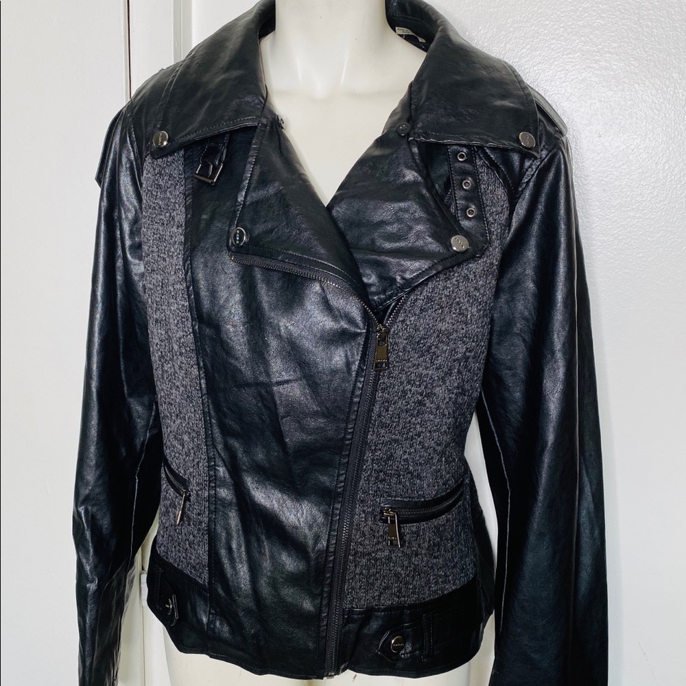 bebe Black Faux Leather Sweater Moto Jacket XL